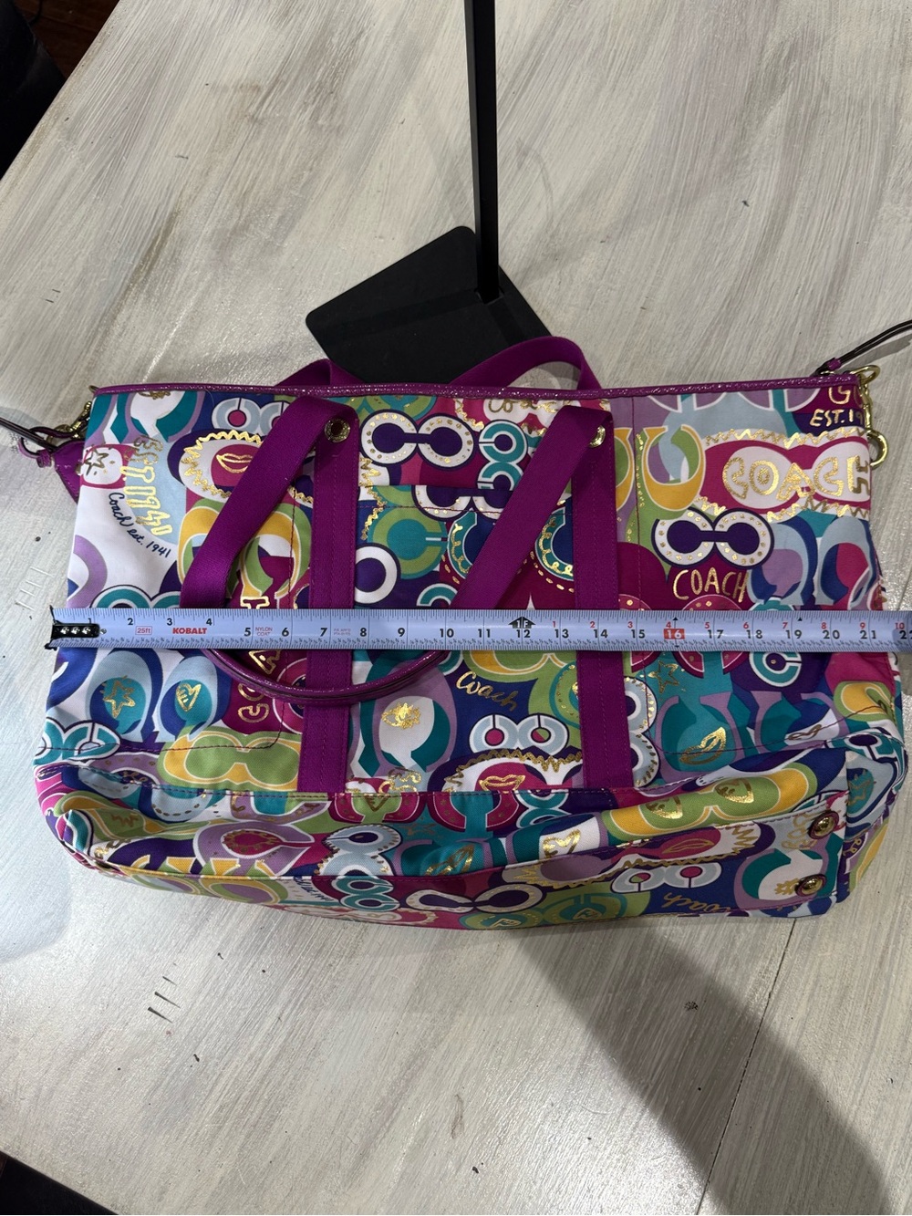 Coach Multicolor Poppy Graffiti Signature Weekend Tote with Fuchsia Straps-NWOT - Picture 15 of 16